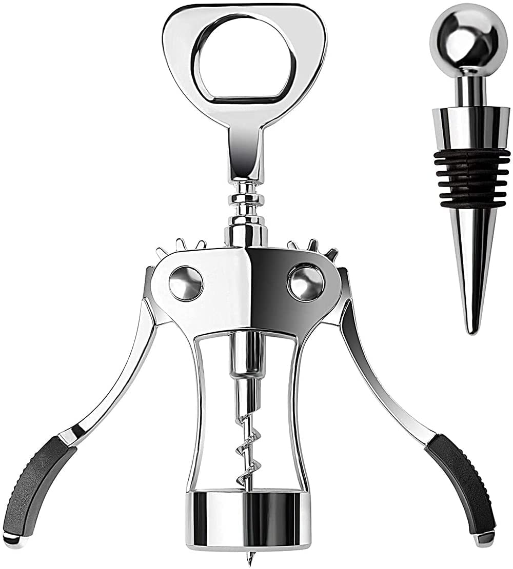 DELFINO Corkscrew, Upgrade Wing Corkscrew Opener with Stopper, Waiters Corkscrew Cork And Cap Bottles Opener Remover, All Holiday Gift Choice