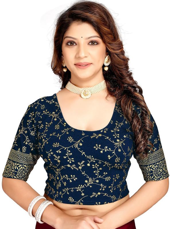 pu fashion Readymade Blouse for Women New Stretchable Choli Golden Foil Printed Stylish Designer Flexifit Comfort Latest Trendy Design Stitched-picture-48