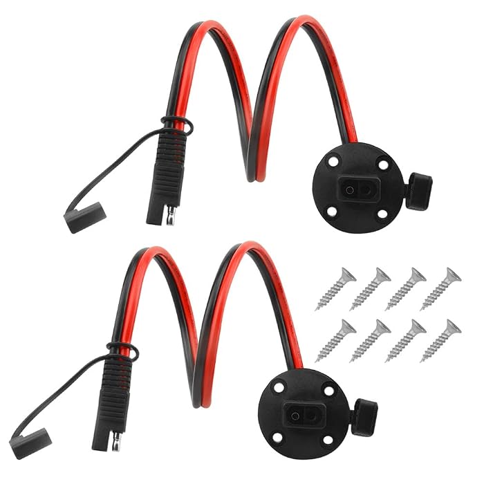 EXTRACTME 2-Pack SAE Power Socket Ports - 10AWG Cable, Weatherproof, With Adapters For Solar/DC