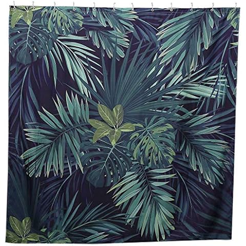 Monland Green Shower Curtain Leaves Printing Pattern Modern Natural Pattern Polyester Bathroom Waterproof Curtains Cover