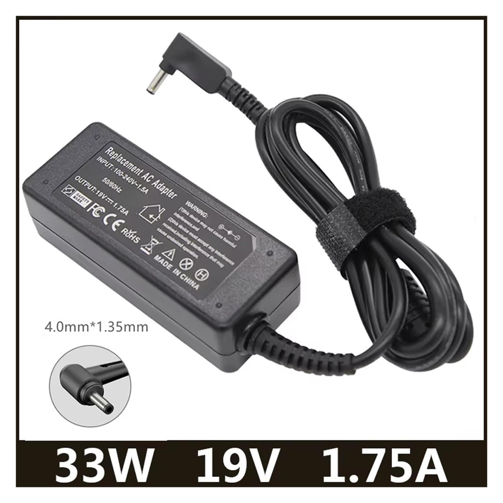 Adattatore Di Alimentazione For Caricabatterie CA Da 19 V 1,75 A 33 W 4,0 * 1,35 Mm, Compatibile For Notebook Asus, X200M S200E X201E X202E X200CA K200MA F200CA E203NA(With AU plug)