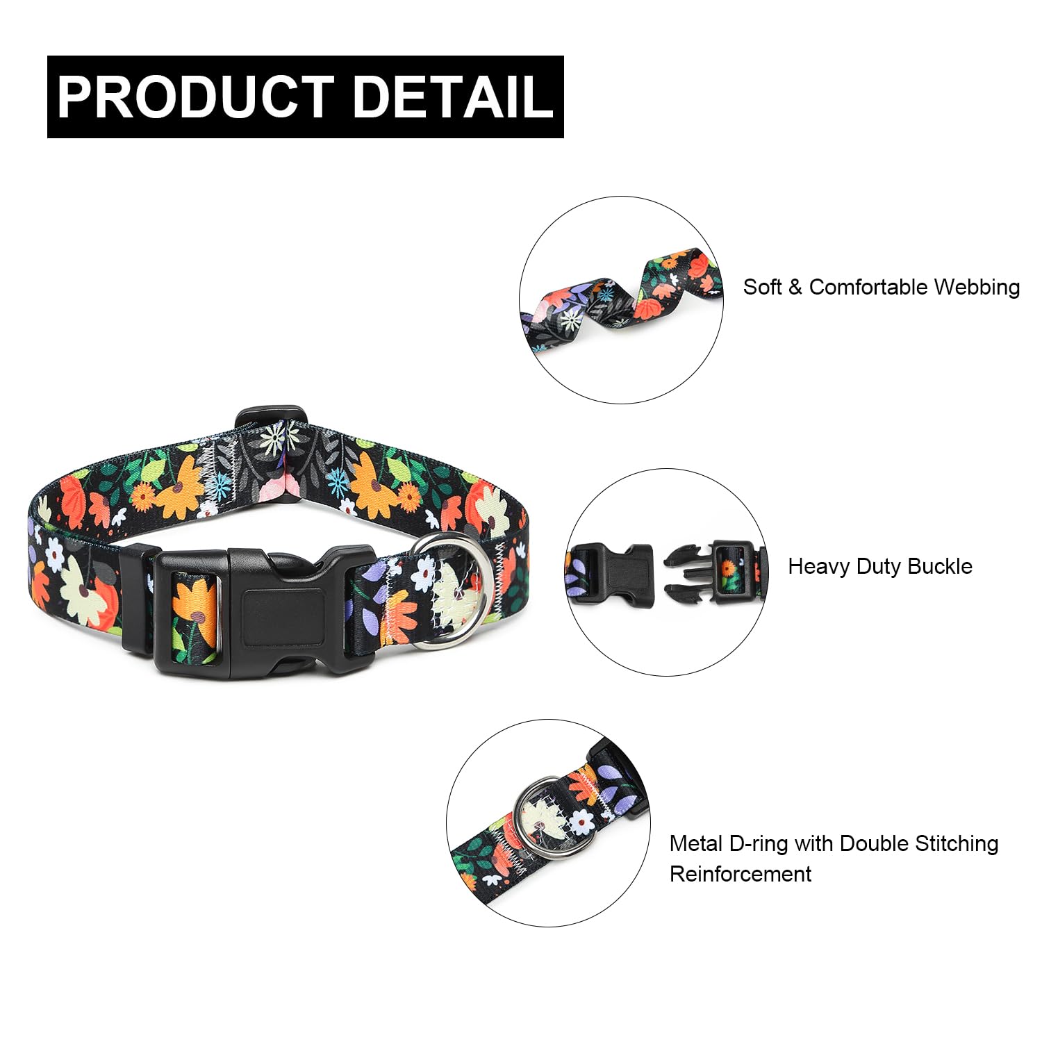Mercano Collar ajustable para perro, patrones de diseño especial, nailon suave, cómodo y duradero, para perros pequeños, medianos y grandes (M, naranja floral) - 4