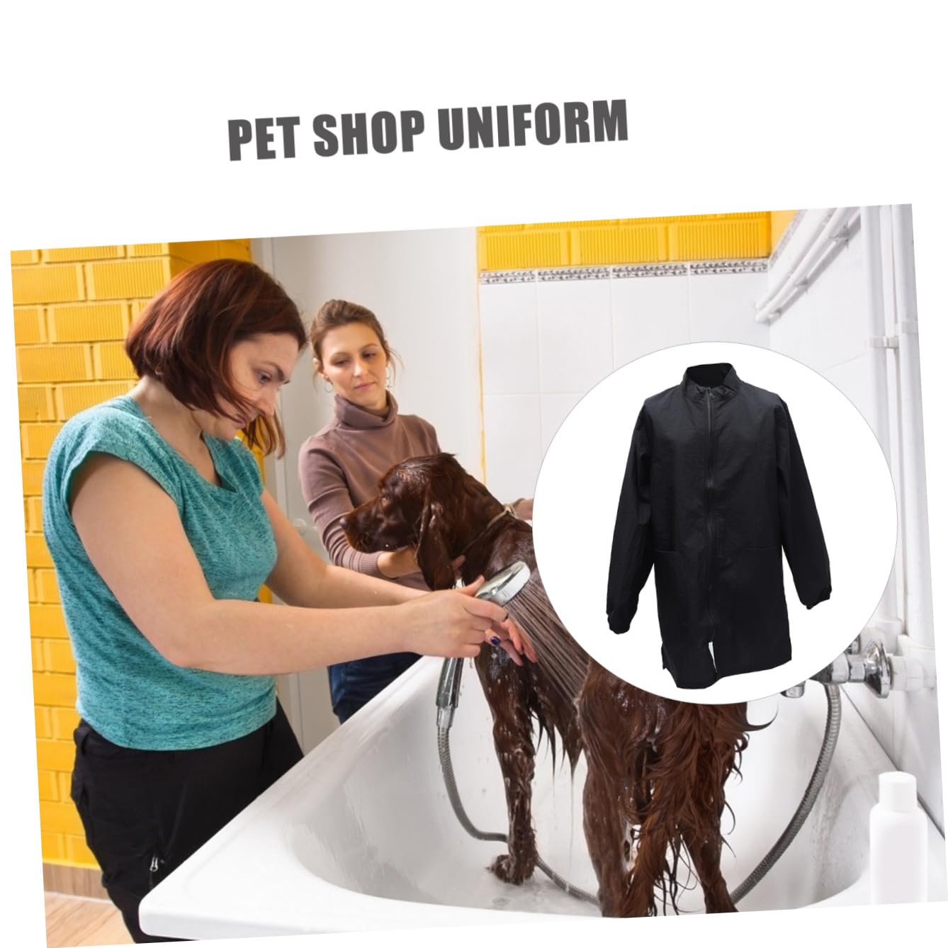 Tablier Imperméable Noir en Nylon pour Cosmétologue Animalier, Combinaison Antistatique Pratique, pour Salon de Toilettage et Animalerie, Taille L