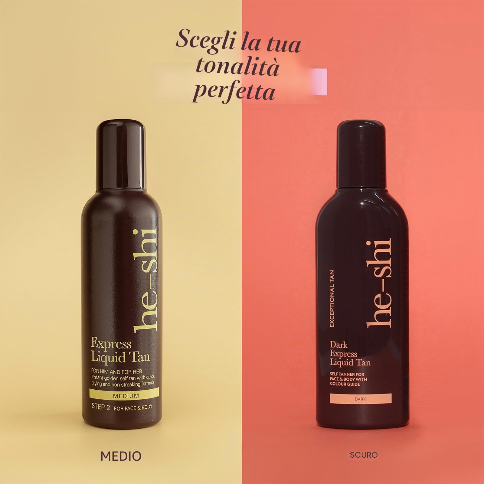 He-Shi Express Liquid abbronzante istantaneo liquido – nessun odore autoabbronzante – formula ad asciugatura rapida e senza aloni – formula naturale vegana con glicerina – autoabbronzante per corpo e