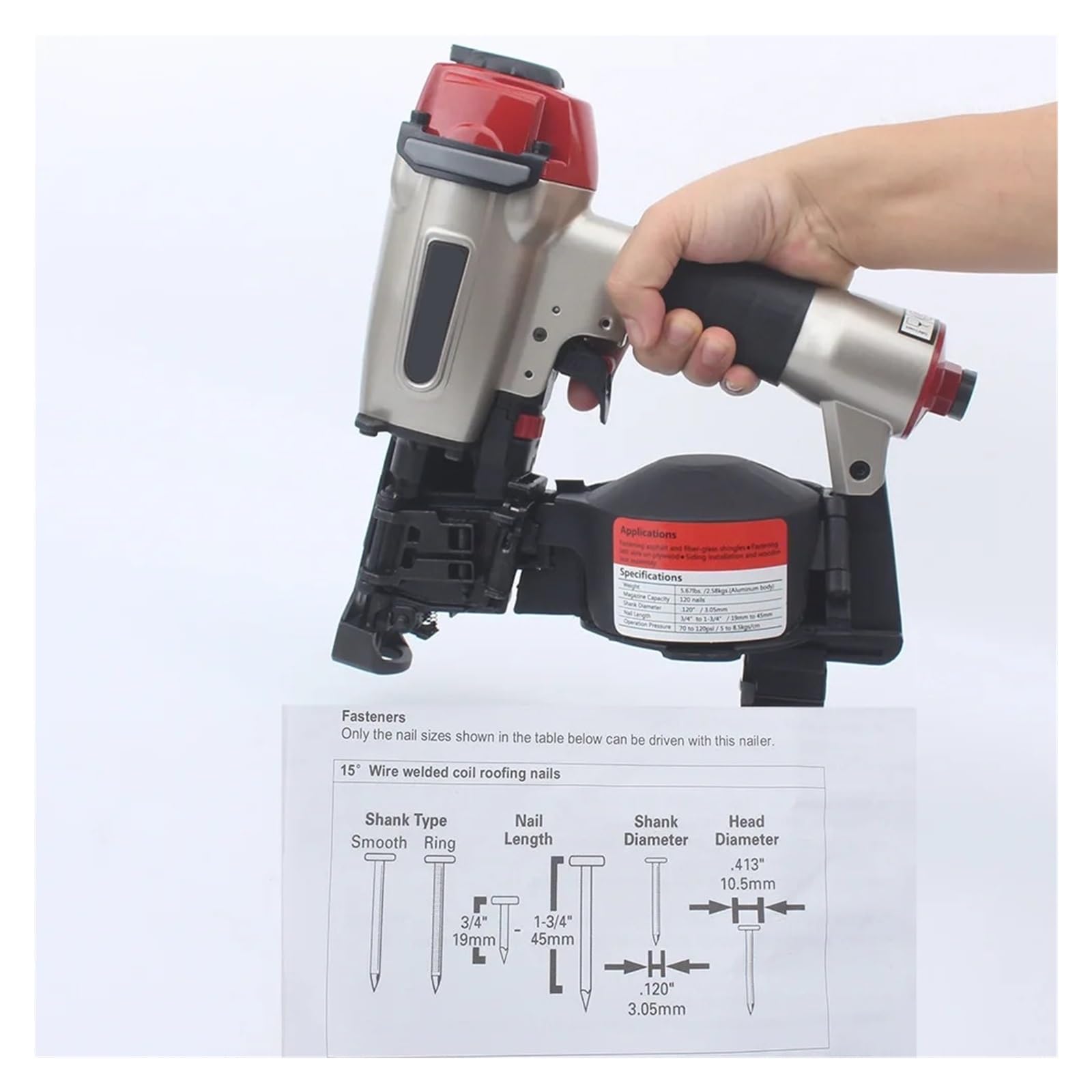 Cucitrice pneumatica per tappezzeria Heavy-Duty Pistola sparachiodi pneumatica a fuoco continuo CN45A Uso della pistola sparachiodi pneumatica da 10,5 mm for pistola sparachiodi con scatola di imballa