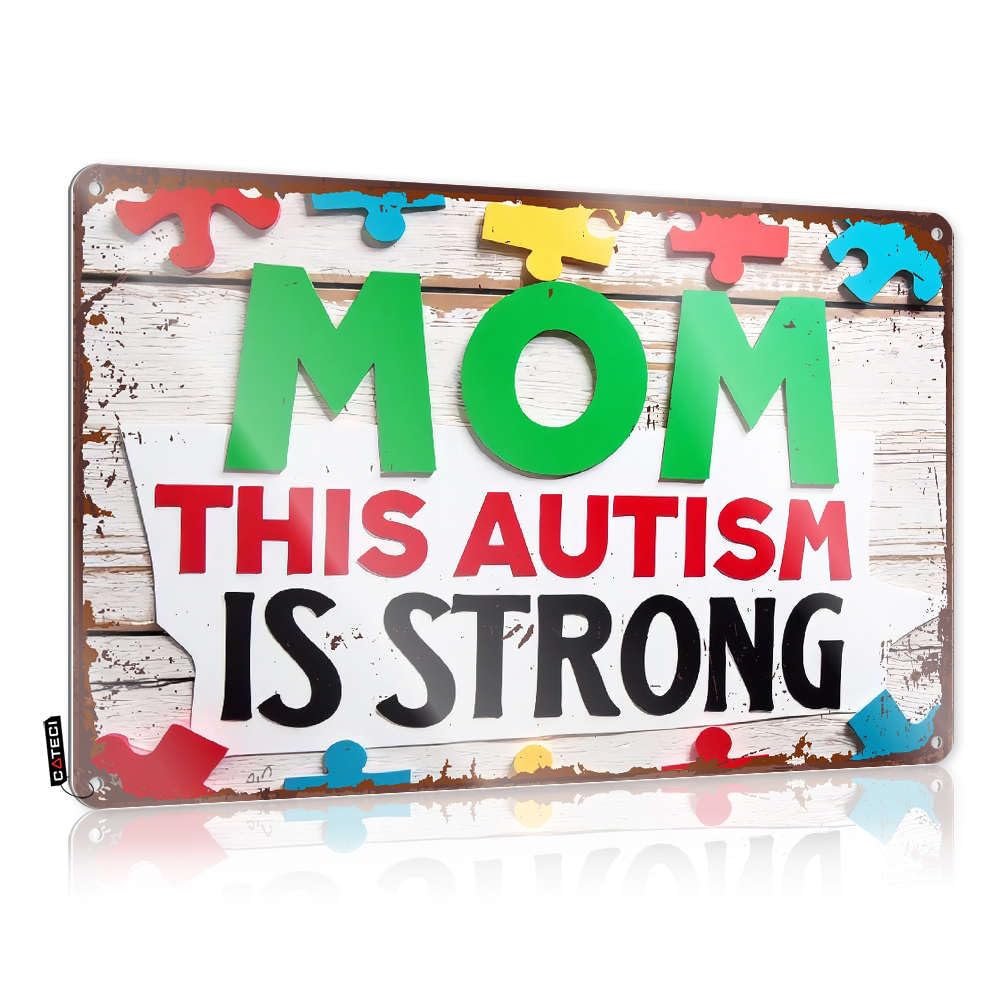 Tinplate Sign Decorative Outdoor Rust-proof & Western Decor For Boots Vintage Tin - Mom This Autism Is Strong Man Cave | Funny Bar Aluminum Wall(30X40CM)