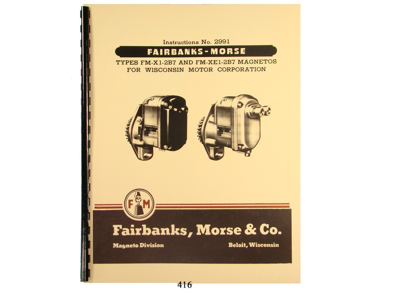 Fairbanks Morse Instruct & Parts Manual for FMX12B7 & FMXE1