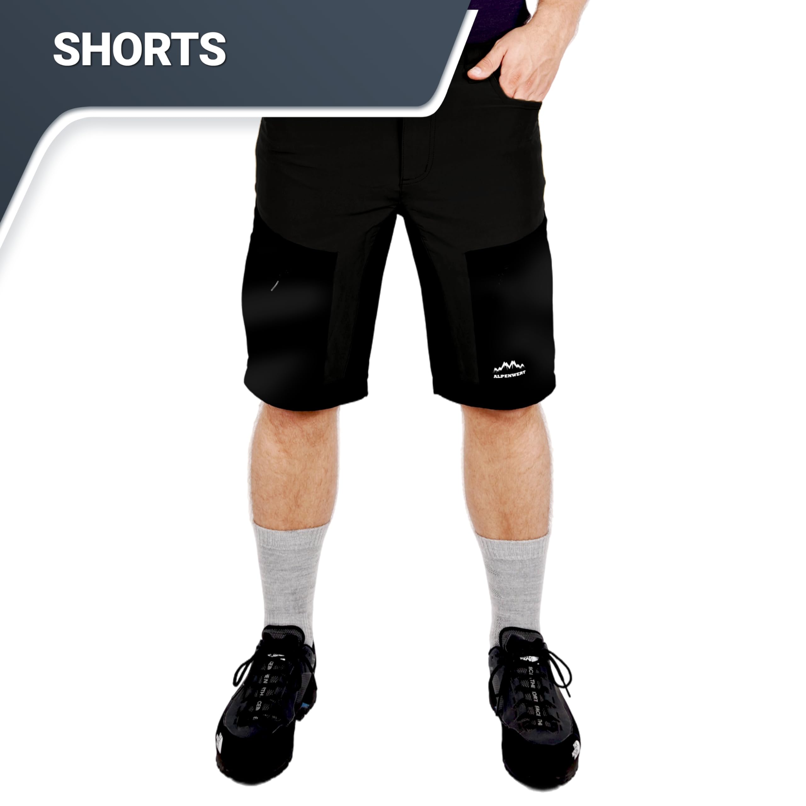 ALPENWERT Pantaloni da trekking da uomo con zip off, impermeabili, elastici con ventilazione, tasche laterali, tasca posteriore e custodia per cellulare, ideali per trekking ed escursioni [nero o