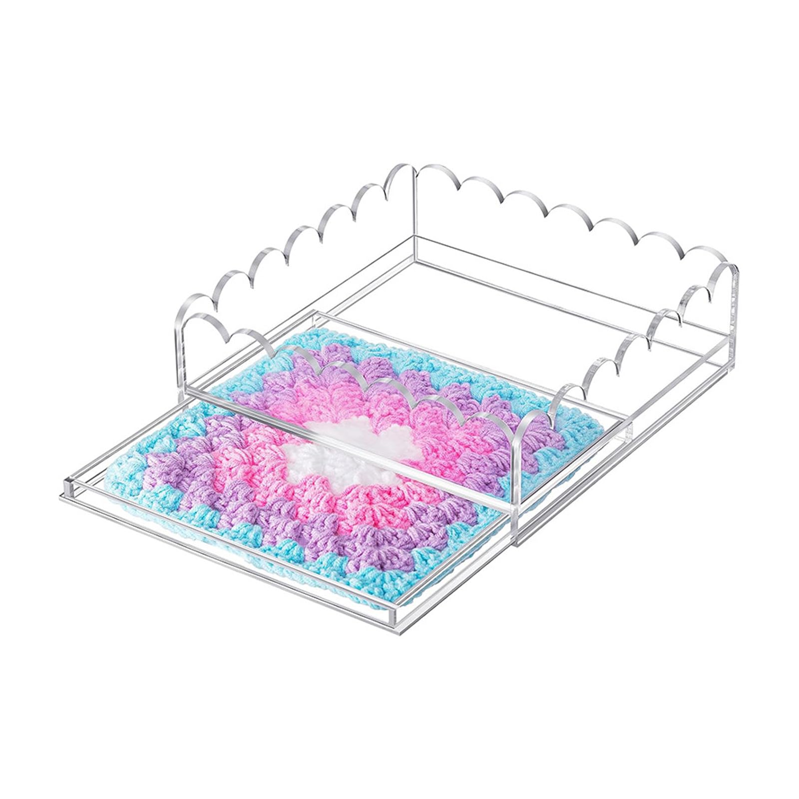 Scalloped Basket Acrylic Scalloped Tray Clear Trays with Drawer for Insert Photos, Art, and Fabric Needlepoint Desk Drawer Organizers Tray