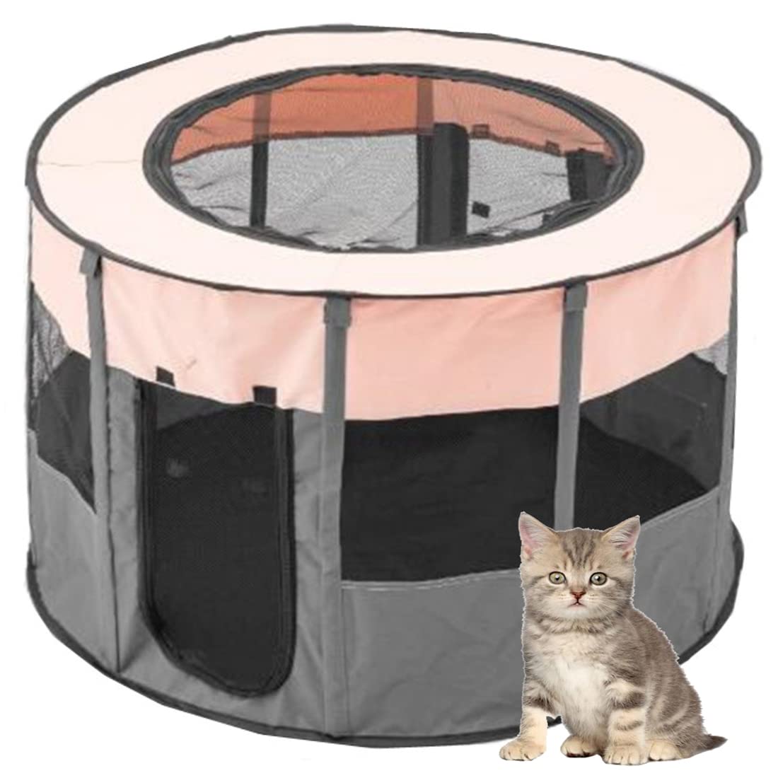 Parque Redondo Plegable Parque para Mascotas portátil Cerca Redonda Interior/Exterior (Gray-S)