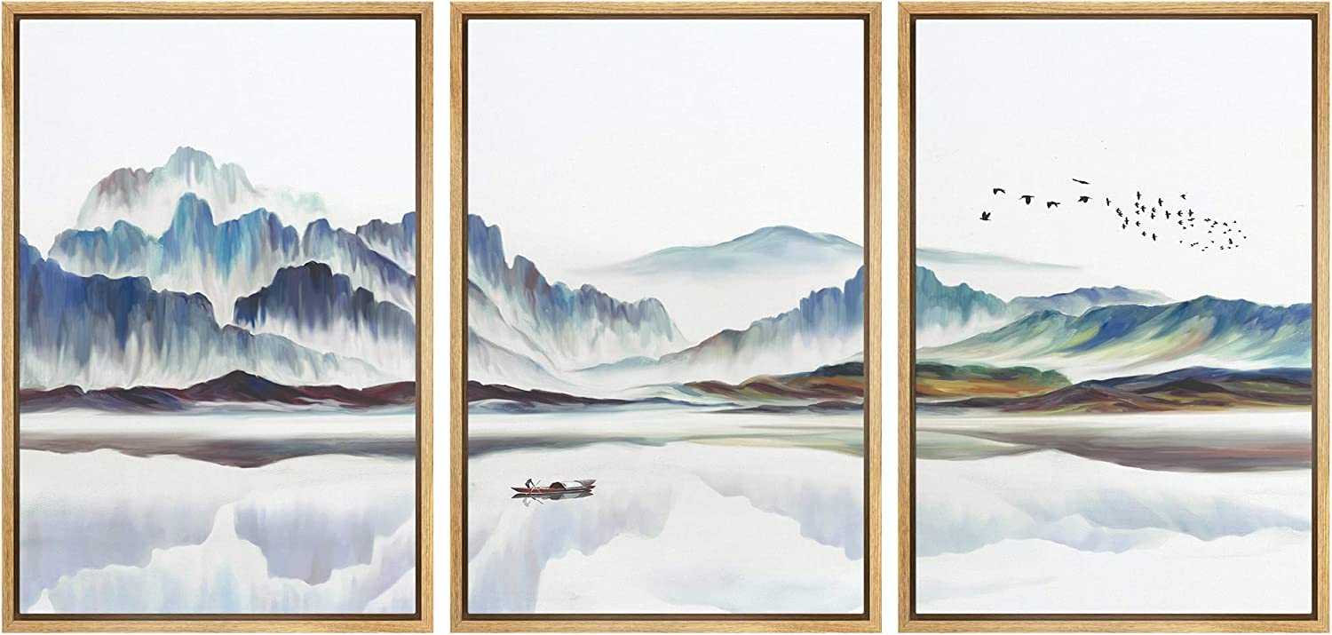 SIGNFORD Framed Canvas Print Wall Art Grunge Gold Flying Bird Collage Nature Wilderness Illustrations Modern Art Decorative Landscape Rustic Zen Colorful for Living Room, Bedroom, Office - 16"x24" Natural — view 8
