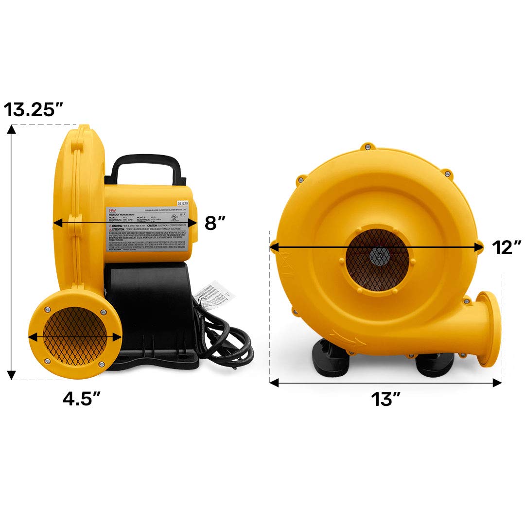 REH 1/2 HP Bounce House Blower Fan for Inflatable Bouncy Castles, Compact Yellow 450W 3.8 Amp Air Blower Fan for Bouncy House for Kids