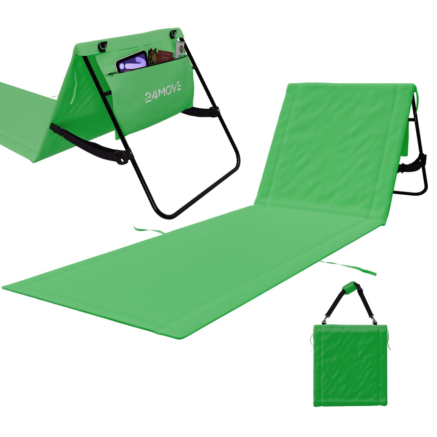 24MOVE® Strandmatte Set klappbar mit Verstellbarer Rückenlehne, Strandliege faltbar mit Schlaufen, Aufbewahrungstasche, Sonnenliege für Strand Garten, versch. Farben