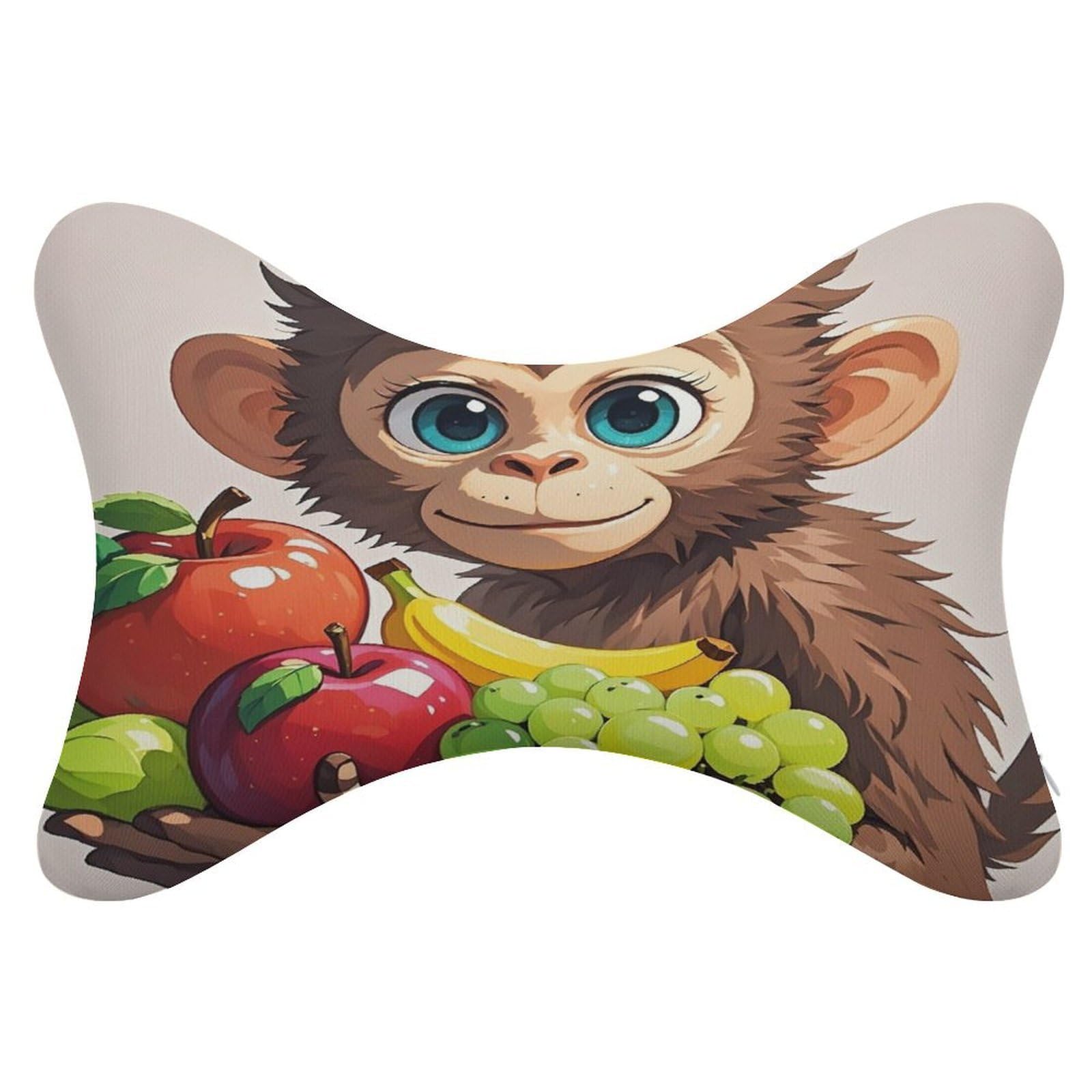 FekiLoot Monkey Holding Fruit Car Headrest Set of 2,Softness Memory Foam Car Neck Pillow with Breathable Removable Cover Car Neck Support Pillow Ergonomic for Driving, Office
