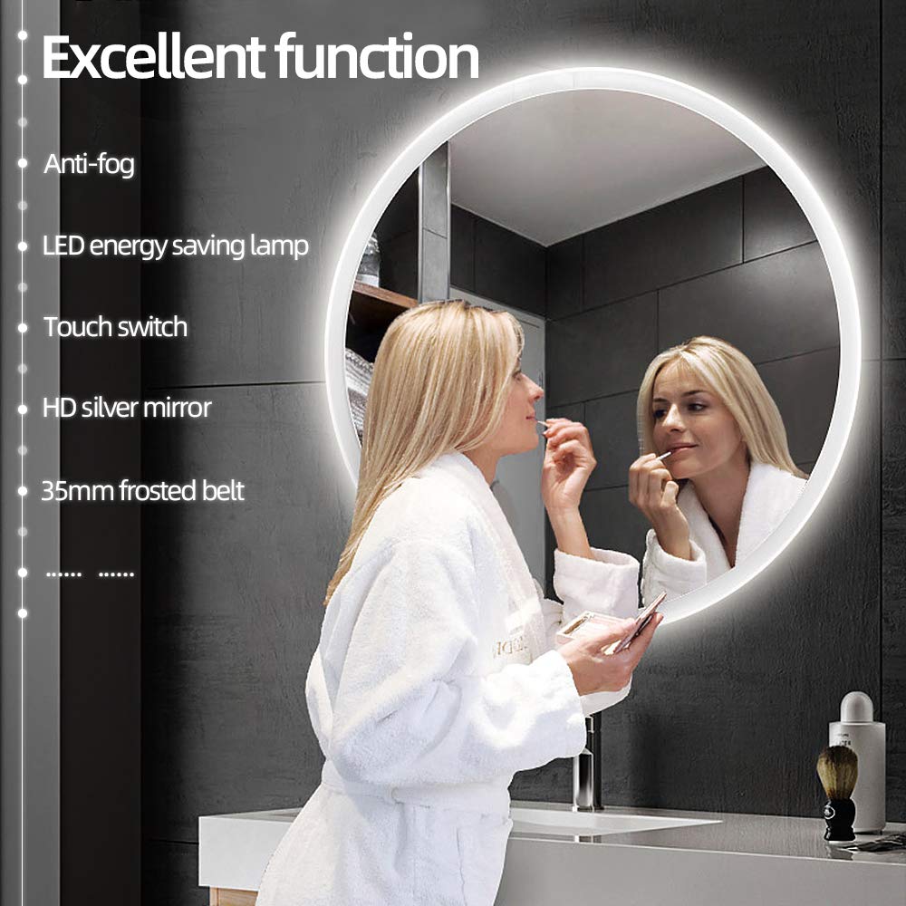 MAYMA 70 * 70cm Espejo Redondo De Baño con Iluminación LED Espejo Cosméticos De Pared Iluminación Iluminación Iluminación con Control De Pulverización,Espejo LED,Antiempañado(Blanco cálido)