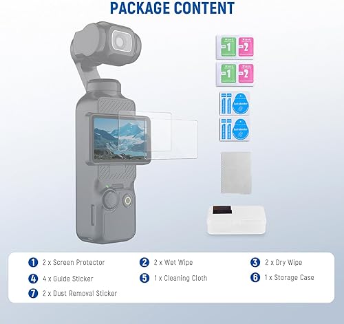 Miniatura 7 de NEEWER Kit de protectores de pantalla Pocket 3 (paquete de 2) compatible con DJI Osmo Pocket 3 Creator Combo Accesorios, 9H HD anti arañazos vidrio