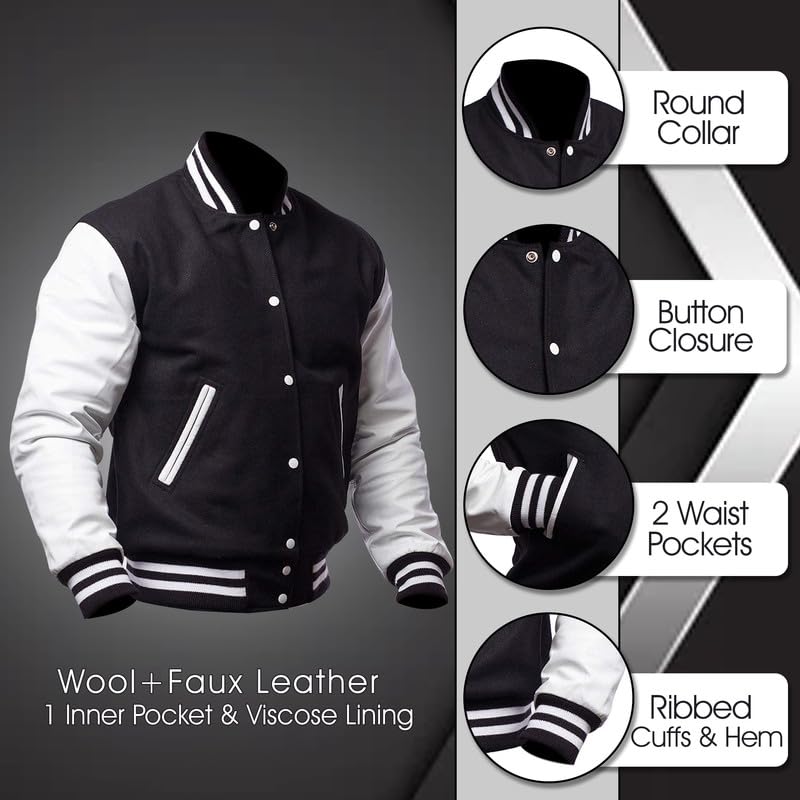 Image of LP-FACON Unisex Varsity Letterman Jacket | Mens College Baseball High School Bomber Wool + Faux Leather Jacket