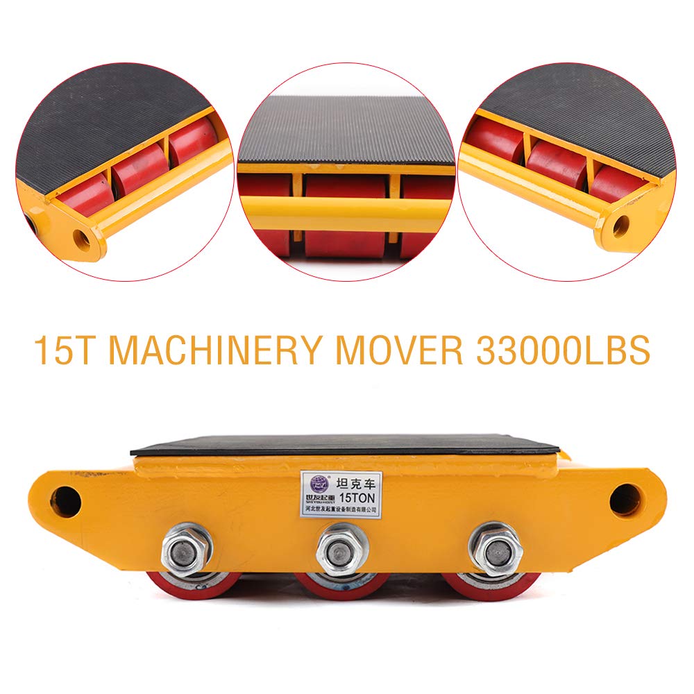 Machinery Mover, Rouleau blindé 15T Heavy Duty Machine à skate scooter meubles appareil chariot de transport avec bouchon rotatif à 360° pour applications industrielles et commerciales Jaune