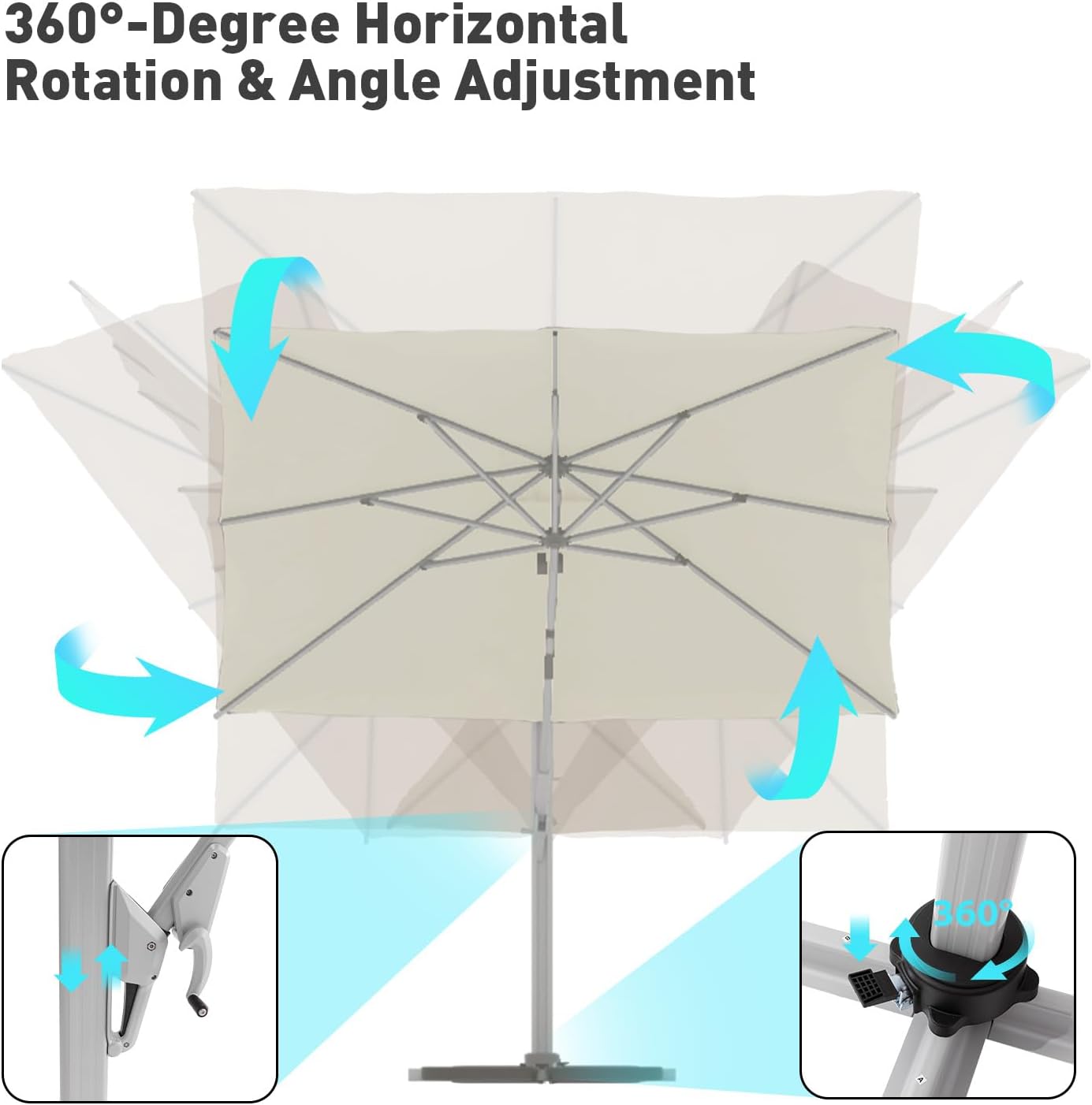COSIEST 9'x9' Patio Umbrella Cantilever Outdoor Rectangular Offset Umbrella with 360°Rotation, Double Top Heavy Duty Windproof Aluminum Frame for Pool Garden Deck Backyard