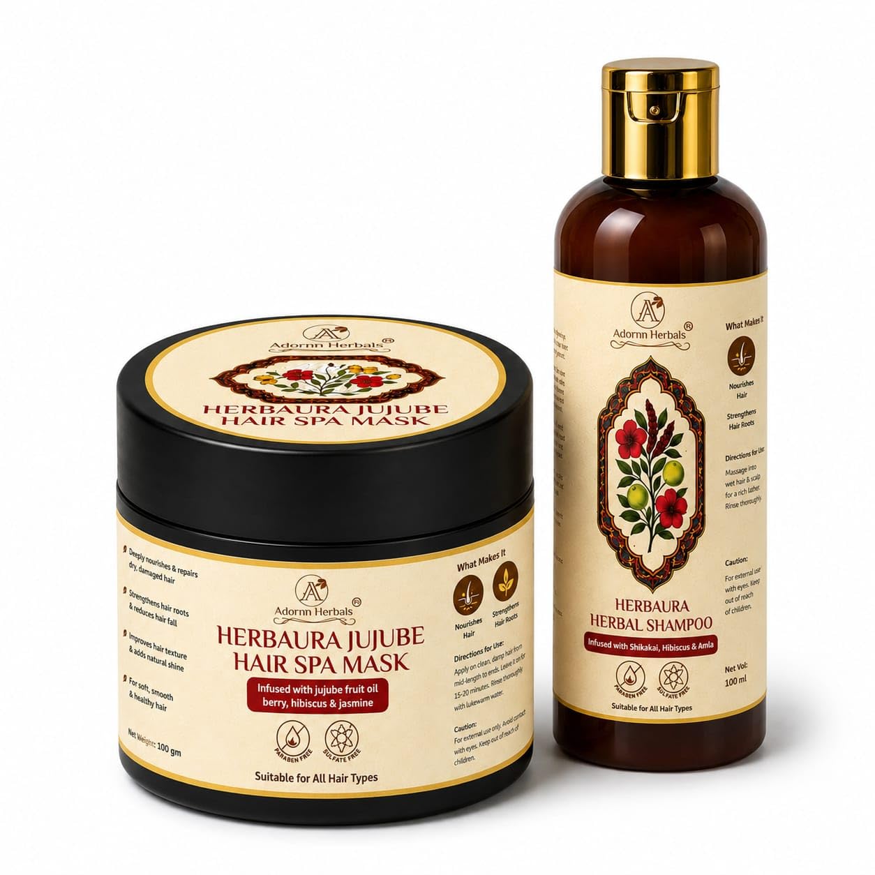 Herbal Hair Care Mini Combo Shampoo (100ml) Jujube Hair Mask (100g) With Shikakai Amla Hibiscus Jujube & Jasmine For Scalp Cleansing Deep Conditioning & Smooth Hair-image-14