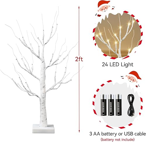 Miniatura 6 de Árboles iluminados para decoración interior, paquete de 2 árboles de abedul de 2 pies24 pulgadas con 24 luces LED, luces blancas cálidas para