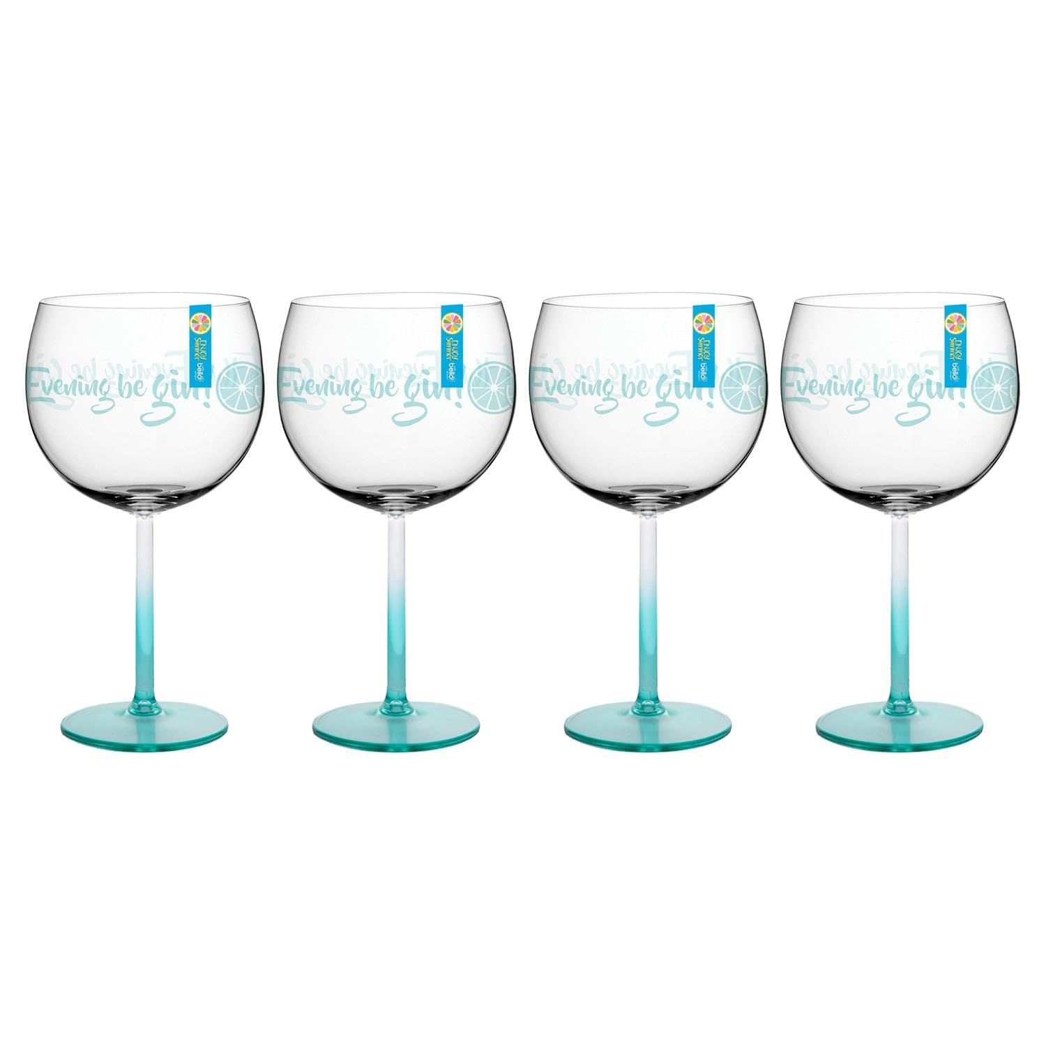 Yöl Blue Pack Of 4 Balloon Gin Glasses Printed Plastic Clear Reusable 600Ml Bbq Summer Cocktail Garden Party Cups Drinkware