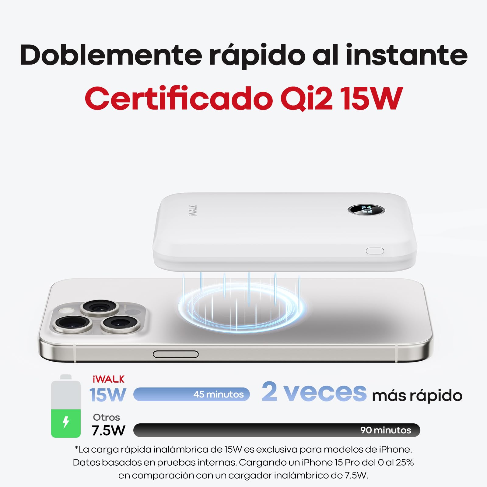iWALK Batería Externa magnética portátil de 10.000 mAh: Qi2 certificada 15 W Wireless Power Bank 30 W Carga rápida con Cable USB-C batería con indicador LED para iPhone 16/15/14/13/12 Serie