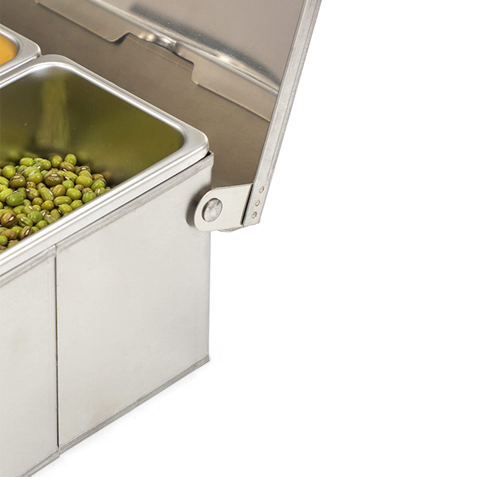 Contenedor de ingredientes de acero inoxidable 304, 5 compartimentos, organizador multifuncional para frigorífico, con tapa, caja de frutas, recipiente para ingredientes, dispensador de