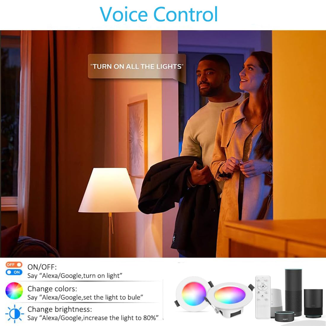9W 700LM Wifi Spot Led Encastrable RGBWC(RGB+Blanc froid+Blanc chaud) Plafonnier Lampe, Bluetooth Mesh éclairage plafond encastré pour exposition, salon, cuisine, ktv, bars (10 Pieces)