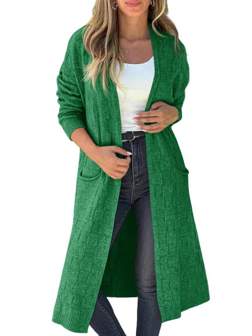 Saodimallsu Womens Long Cardigan Sweaters 2025 Oversized Open Front Checkerked Sweater Trendy Knit Jacket with Pockets