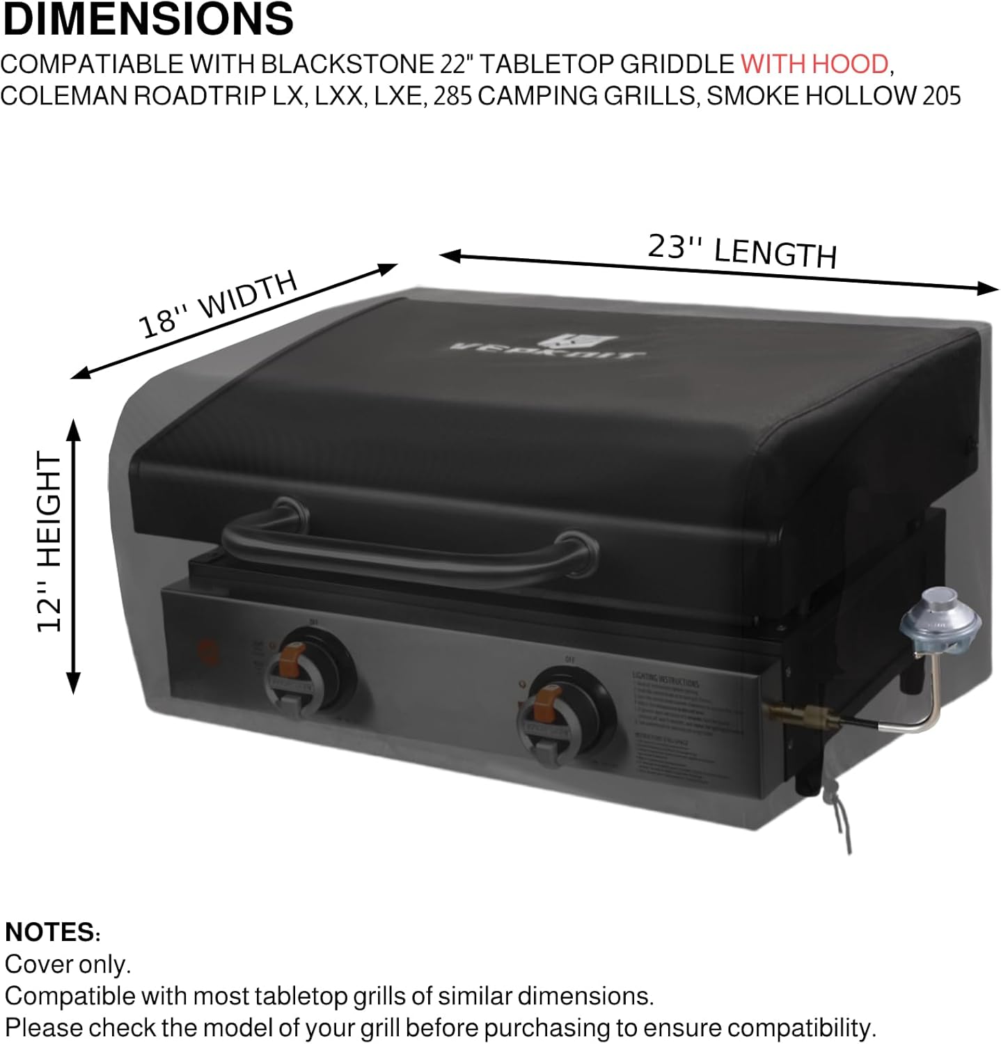 Griddle Cover for Blackstone 22 inch Griddle with Hood, Heavy Duty Waterproof Gas Grill Cover Fits Blackstone Griddle, Weather Resistant Tabletop Griddle Cover Outdoor BBQ Grilling Accessories