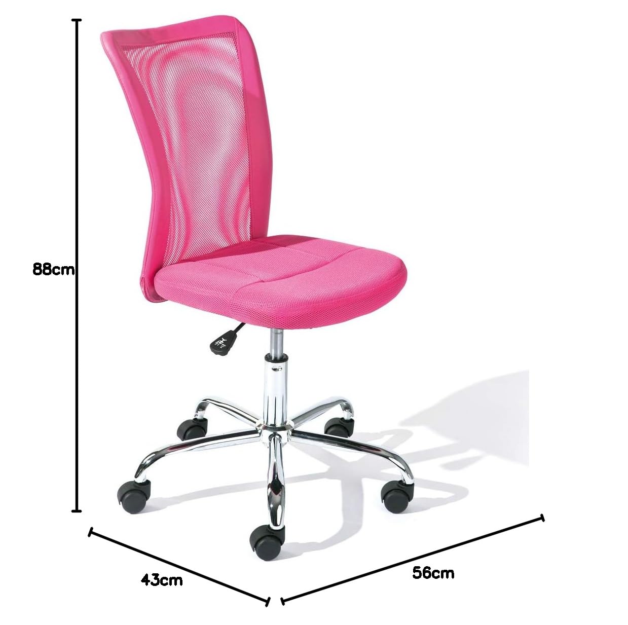 Inter Link - Chaise de bureau pour enfant - Fauteuil pivotant ergonomique - Réglable en hauteur - Pied en métal chromé - Housse en tissu mesh respirant - Pivote à 360° - Rose - Bonnie