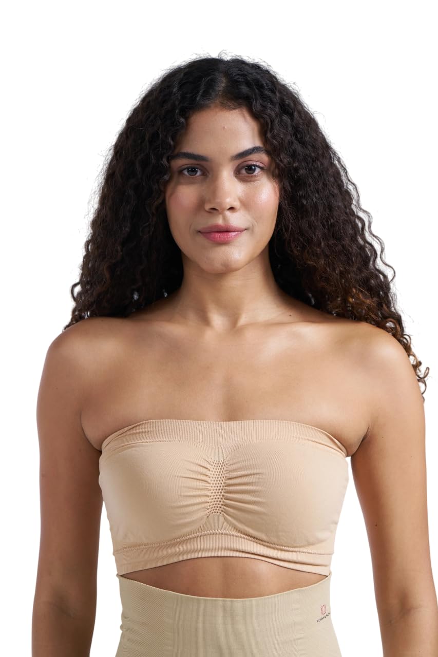 munns & mars Women's Wirefree Seamless Non-Padded Polyamide Elastane Stretch Full Coverage Bandeau Bra with Detachable Transparent Strap-picture-14