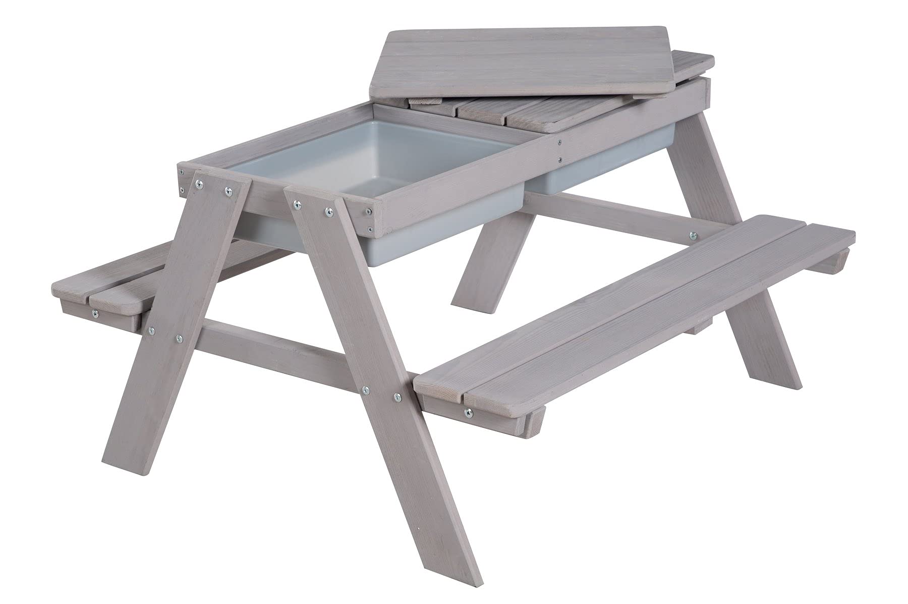 roba Set seggiolini per bambini Outdoor Deluxe con vaschette da gioco, set sedute in legno massello resistente alle intemperie e tavolo bricolage