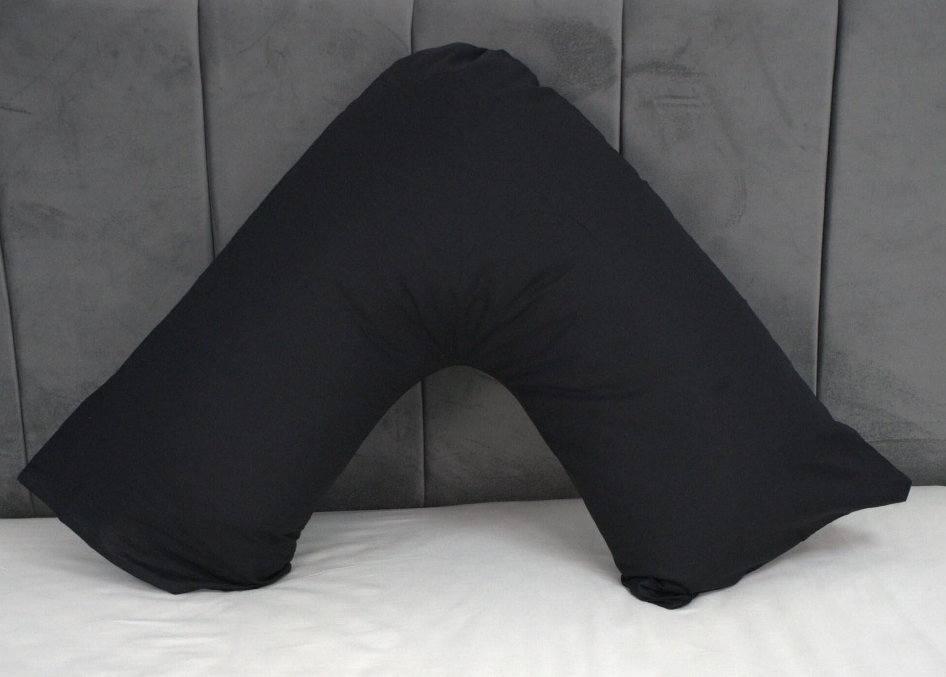 ARLINENS Pack of 2 Plain Poly-Cotton Back & Neck Support V Shaped Pillowcase Orthopaedic/Pregnancy/Nursing Pillow Case Pair- Available in 25 Colours 74 x 34cm (Black)