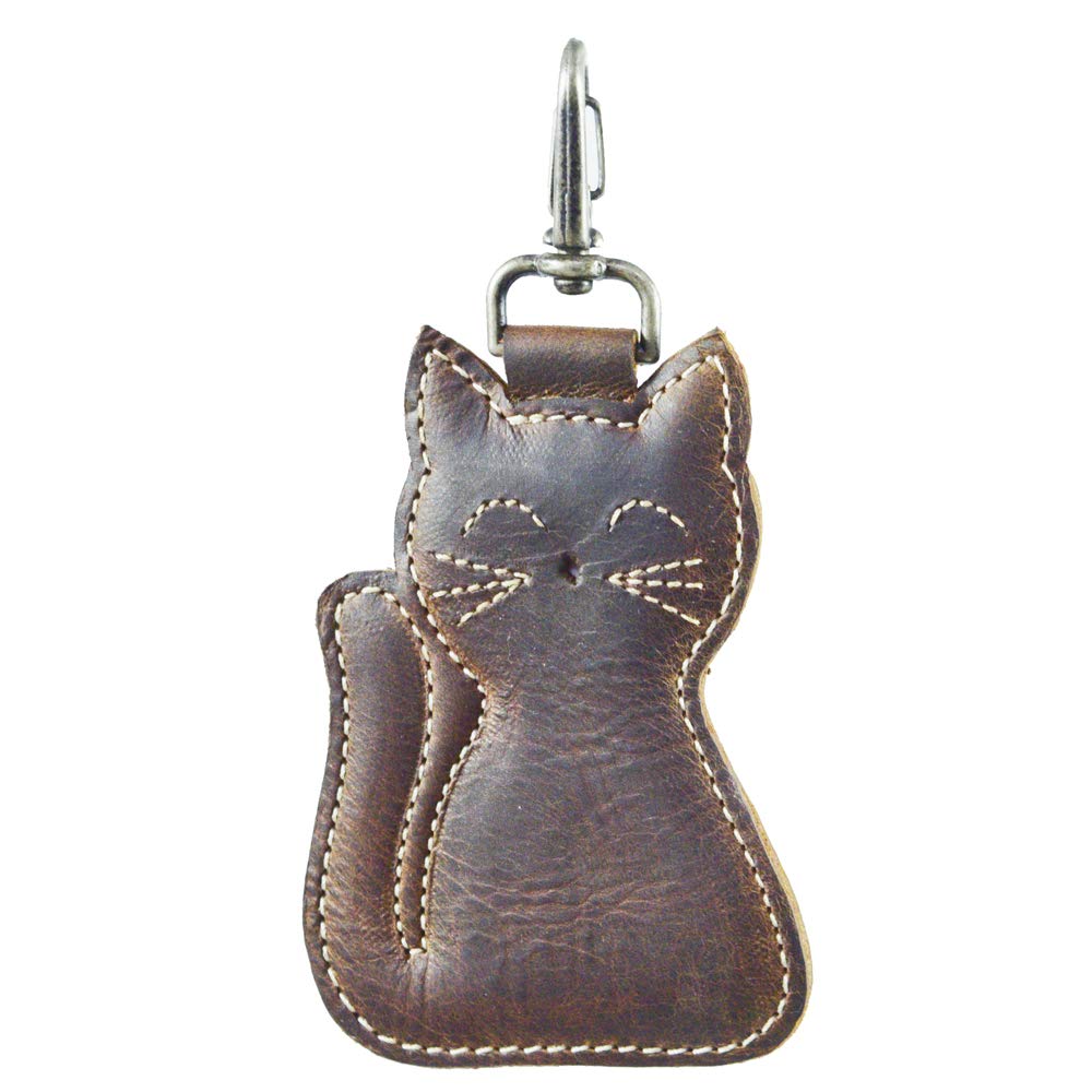 Hide & DrinkCat-Shaped Keychain, Stuffed Animal-Shaped Ornament, Cat-Shaped Ornament, Key Organizer, Full Grain Leather, Handmade, Bourbon Brown