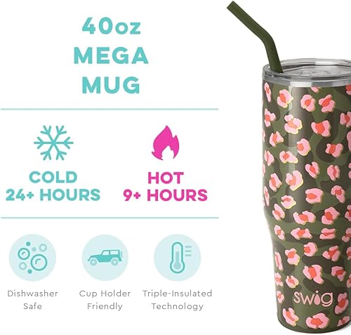 Miniatura 2 de Swig Life Mega taza de 40 onzas, vaso de 40 onzas con asa y popote, apto para vasos, apto para lavavajillas, vaso aislado extragrande, acero