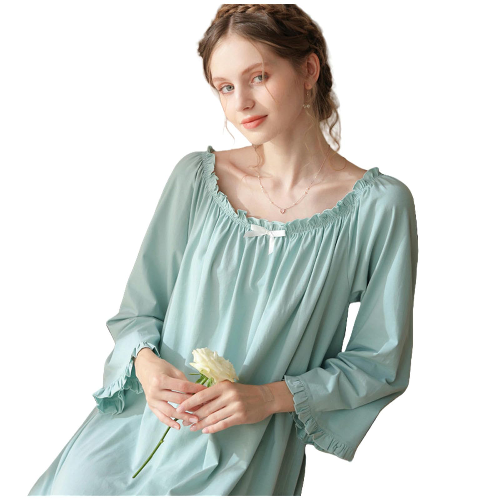 Camicia Notte Donna French Primavera E Autunno Long Cotton Pigia da Donna Maniche Lunghe da Donna Sottili Abiti da Casa di Grandi Dimensioni-Blu di Pavone-XL