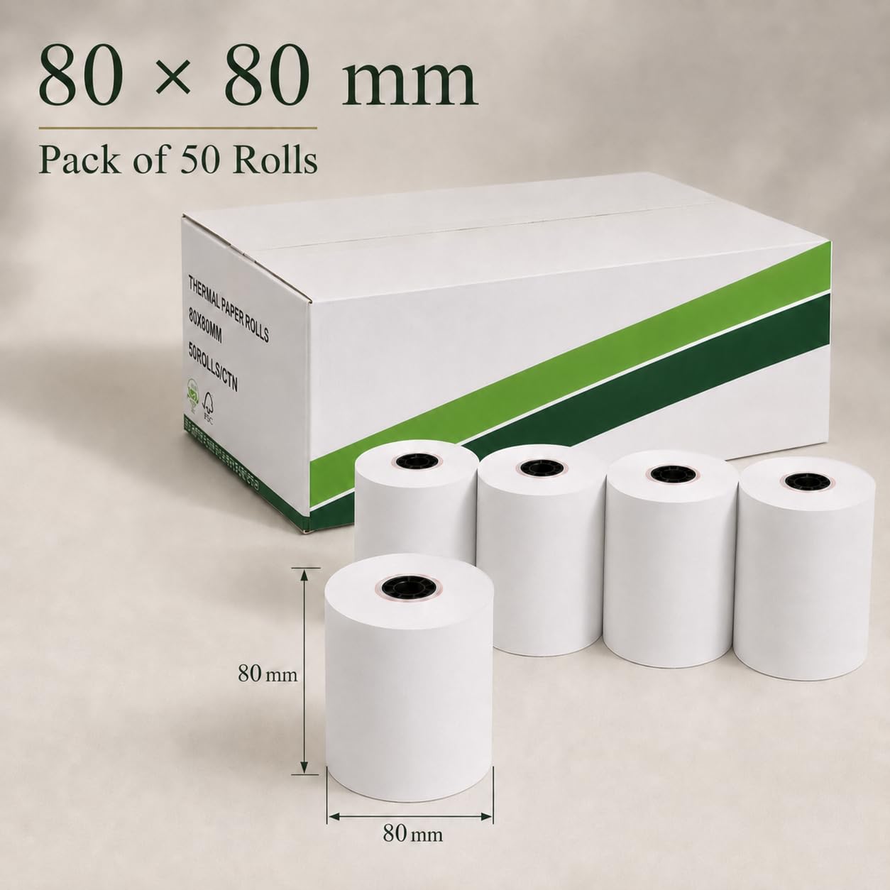 50 Thermorollen 80x80 mm, weiß, BPA-Frei | Bonrollen, Für Registrierkassen, Für Bondrucker, Für Kassensysteme, Handel und Gastronomie