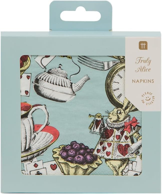 Talking Tables 20 x Alice in Wonderland Paper Napkins, Cocktail Tea Party Napkins Mad Hatter Party Serviettes for Afternoon Tea, Baby Shower, Onederland Birthday, Mother's Day