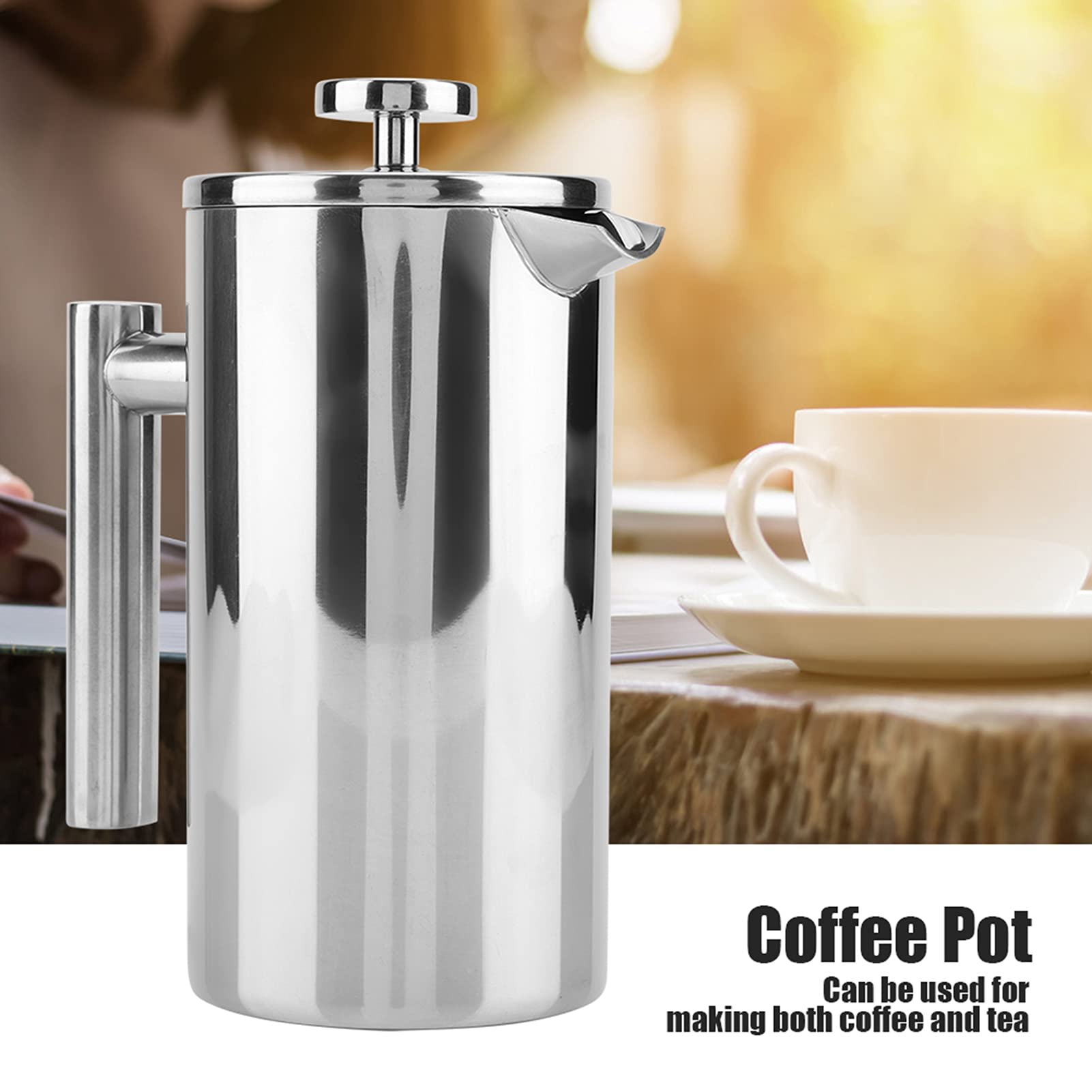 Cafetera de Acero Inoxidable de Doble Pared, Prensa Francesa, Tetera con Filtro(1000ML)
