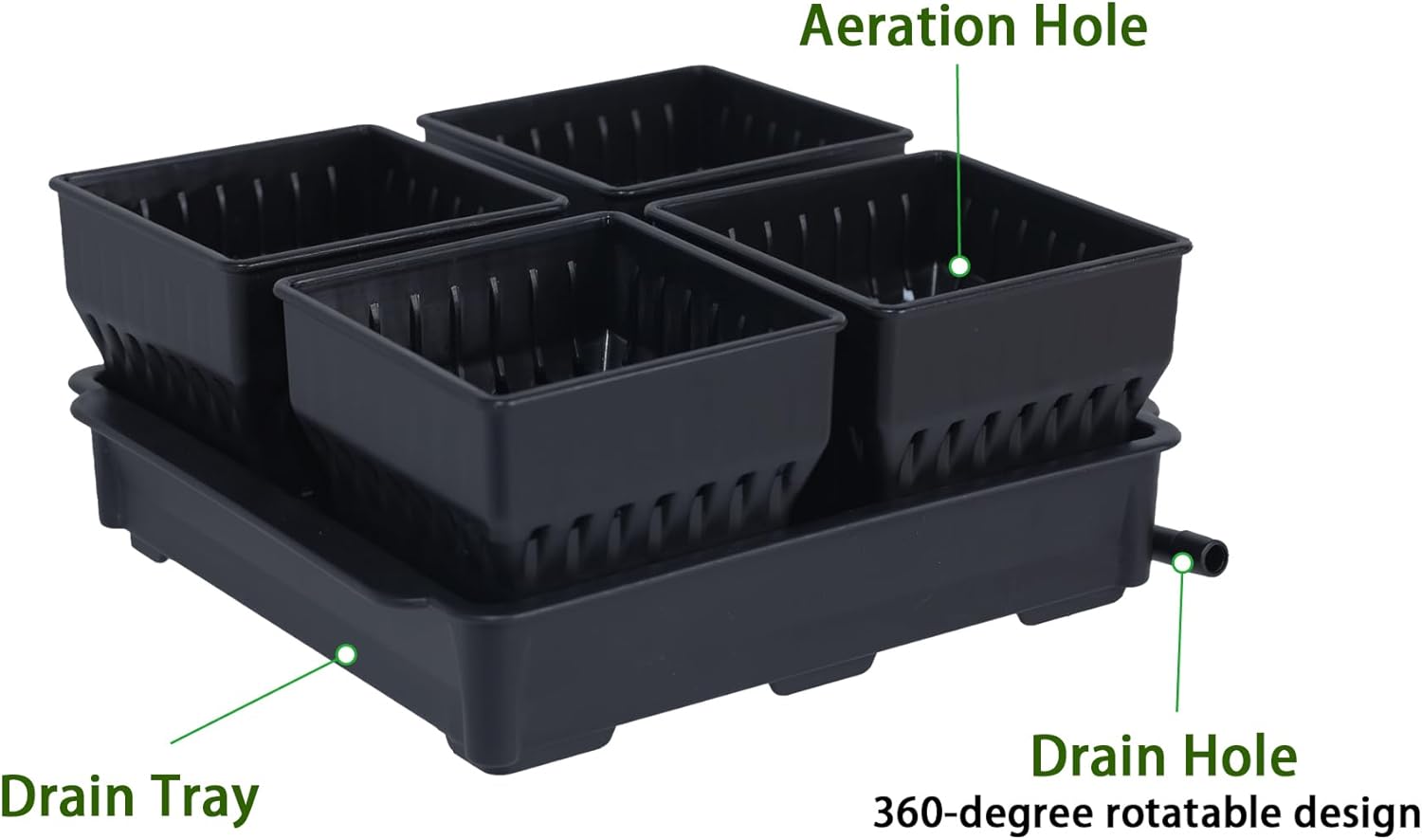 Seed Starter Pots with Tray, 8 Cell Reusable Square Nursery Pots for Seedlings with Drainage Holes, Indoor Outdoor Plastic Gardening Containers for Herbs, Flowers & Vegetables (Black) - Image 4