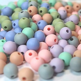 Silicone Beads for Keychain Making, Necklace, Bracelet by BLUE RABBIT CO, Medium Bulk Beads & Bead Assortments, Silicon Beads (12mm, 100PC, Pastel)