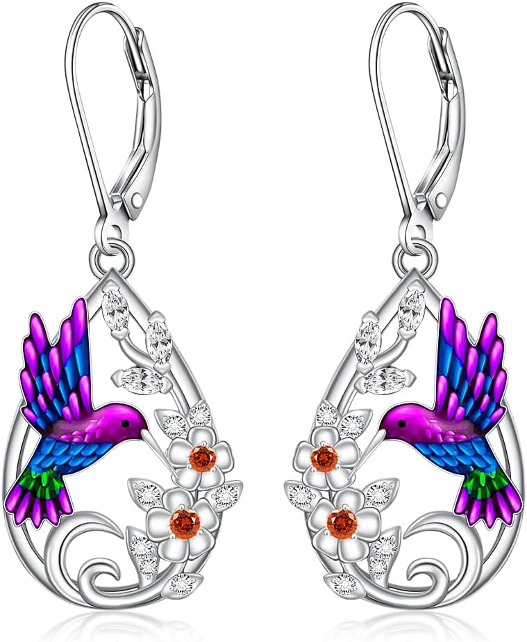 Hummingbird Earrings for Women Sterling Silver Flower Dangle Earrings Hummingbird for Lovers Elegant Jewelry Gifts for Christmas Mothers Day
