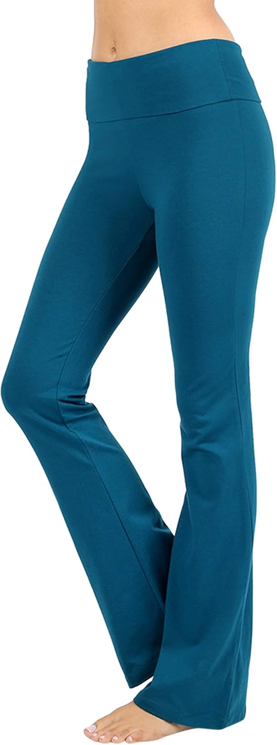 Womens & Plus Stretch Cotton Foldover Waist Bootcut Workout Yoga Pants, (H Grey, 1X)