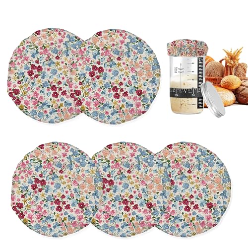 Sourdough Starter Jar Cloth Covers,Wild Flowers Floral Meadow Heat Preservation to Increase Fermentation Cover for Bread Rising Sourdough Bread Proofing Cover?5 Pack?