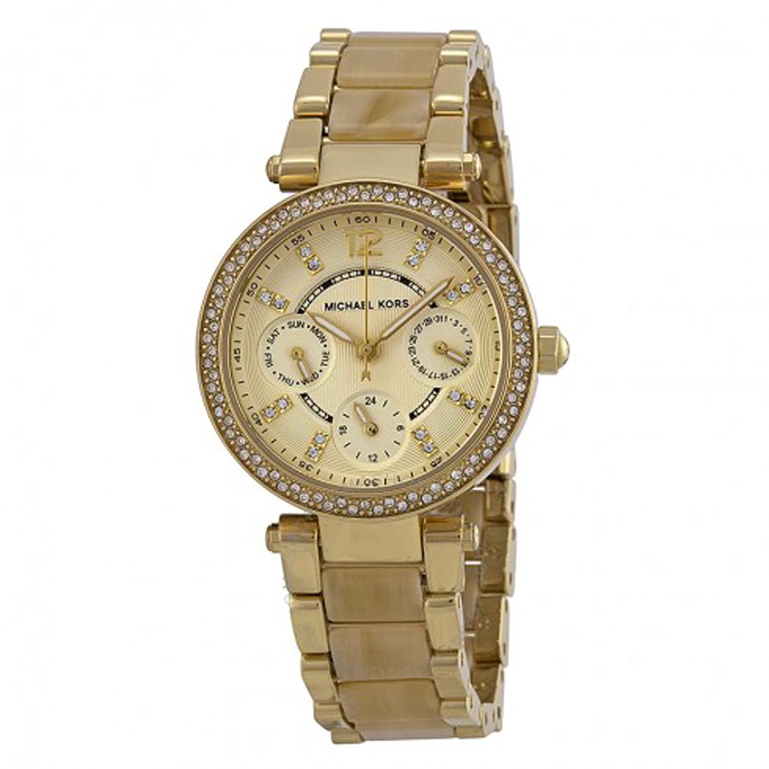 Michael-Kors Parker Multi-Function Champagne Dial Gold-Tone and Horn Acetate Ladies Watch MK5842 (B09FFK6PJ6) Amazon Price History, Amazon Price Tracker