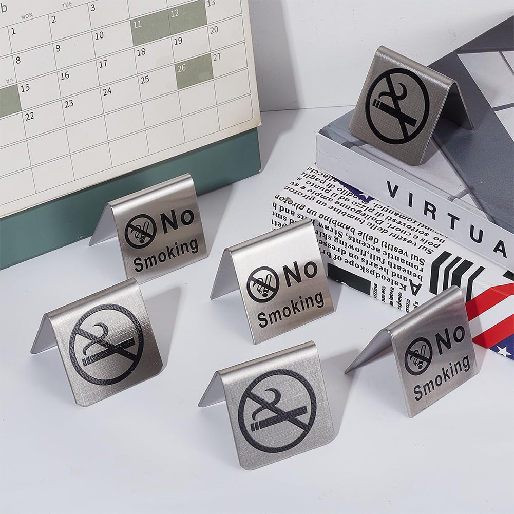 craspire 6 pcs 2 Style Non-Fumeur Panneau de Table en Acier Inoxydable Métal Avertissement Réservation Logo Panneaux D'Affichage pour la Maison Cartes de Visite Hôtels Bureaux Restaurant