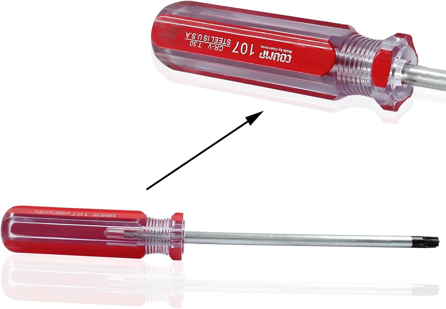 6 Pc Security Torx Screwdriver Set with Magnetic Tip, T10 T15 T20 T25 T27 T30 Cr-V Steel Screwdriver for Repairing and DIY, 4 Inch Working Length with Red Insulated PVC Handle