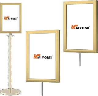 Kaiyomi 2 Pack Gold Sign Frame Holders for Stanchion Posts - Fits 8.5x11 A4 Paper, Double-Sided Acrylic Display (Gold)